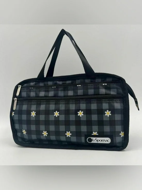 LeSportsac Black & Gray Gingham Daisy Cosmetic Bag - Picture 3 of 11